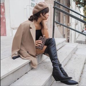 ZARA COWBOY OVER THE KNEE STRETCH LEATHER BOOTS 9 NWOT